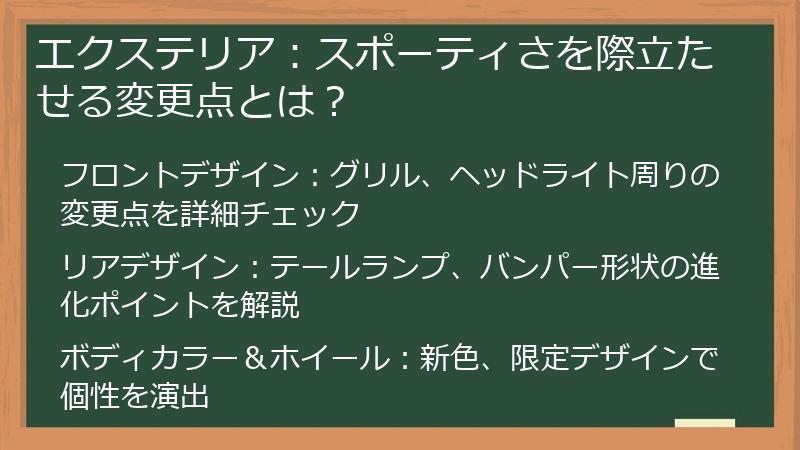 エクステリア：スポーティさを際立たせる変更点とは？