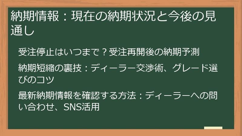 納期情報：現在の納期状況と今後の見通し