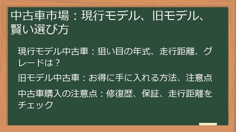 中古車市場：現行モデル、旧モデル、賢い選び方