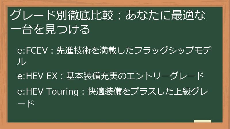 グレード別徹底比較：あなたに最適な一台を見つける