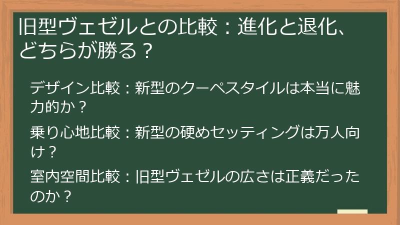 旧型ヴェゼルとの比較：進化と退化、どちらが勝る？