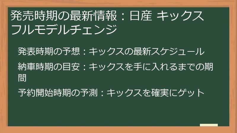 発売時期の最新情報：日産 キックス フルモデルチェンジ