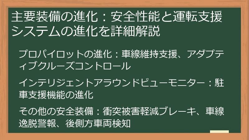 主要装備の進化：安全性能と運転支援システムの進化を詳細解説