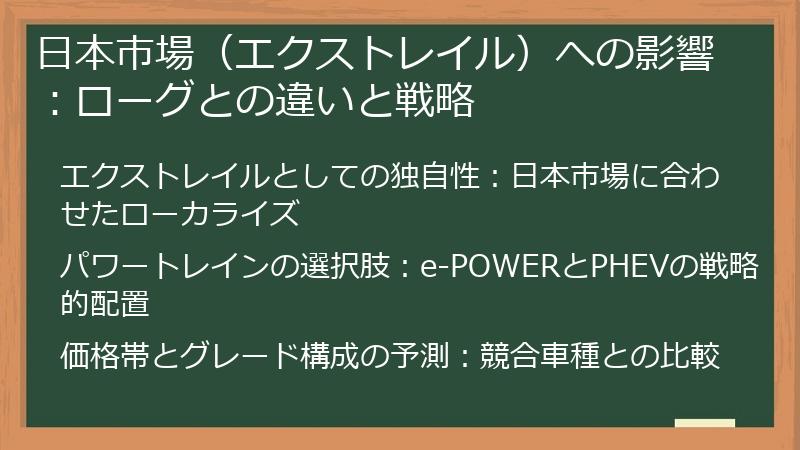 日本市場（エクストレイル）への影響：ローグとの違いと戦略