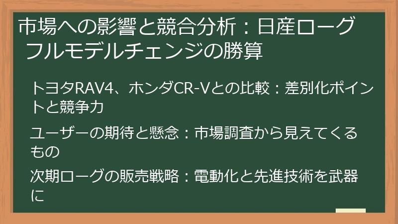 市場への影響と競合分析：日産ローグ フルモデルチェンジの勝算