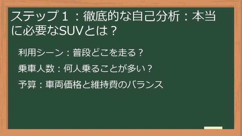 ステップ１：徹底的な自己分析：本当に必要なSUVとは？