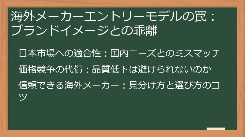 海外メーカーエントリーモデルの罠：ブランドイメージとの乖離