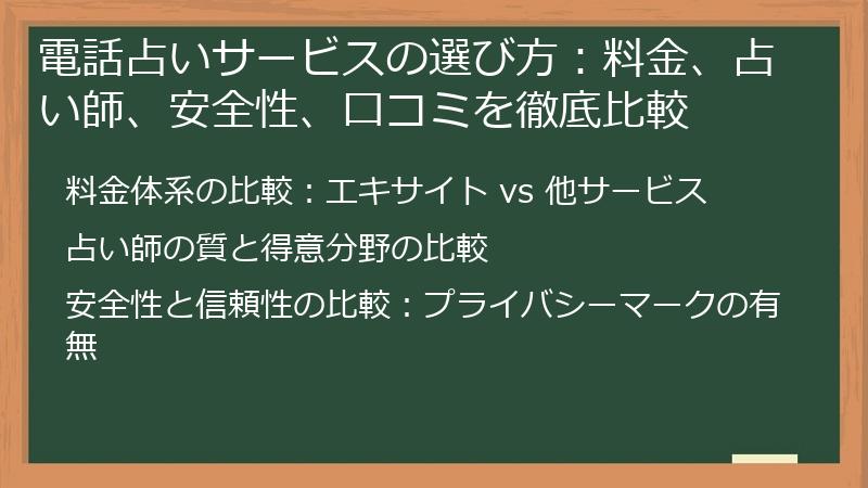 電話占いサービスの選び方：料金、占い師、安全性、口コミを徹底比較