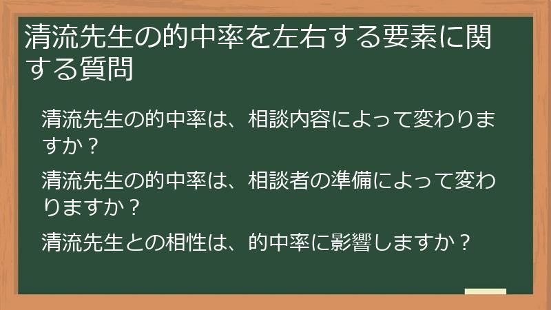 清流先生の的中率を左右する要素に関する質問