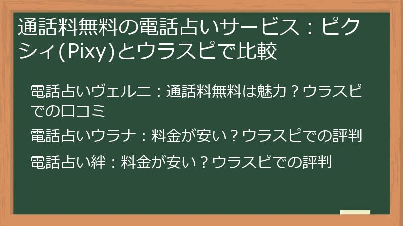 通話料無料の電話占いサービス：ピクシィ(Pixy)とウラスピで比較