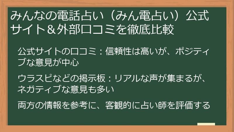 みんなの電話占い（みん電占い）公式サイト＆外部口コミを徹底比較