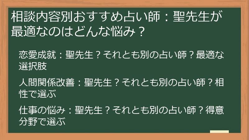 相談内容別おすすめ占い師：聖先生が最適なのはどんな悩み？