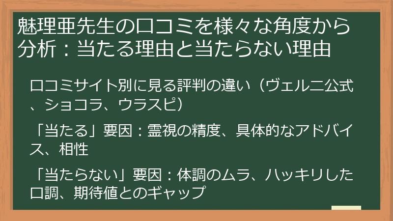 魅理亜先生の口コミを様々な角度から分析：当たる理由と当たらない理由