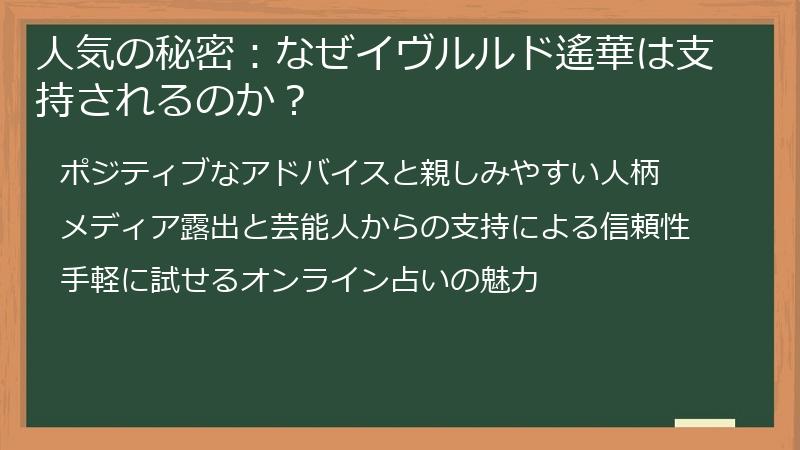 人気の秘密：なぜイヴルルド遙華は支持されるのか？