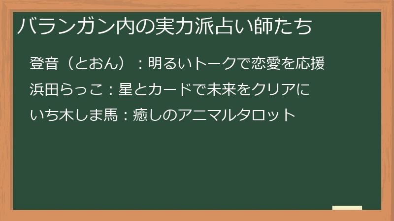 バランガン内の実力派占い師たち
