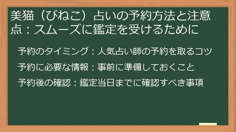 美猫（びねこ）占いの予約方法と注意点：スムーズに鑑定を受けるために