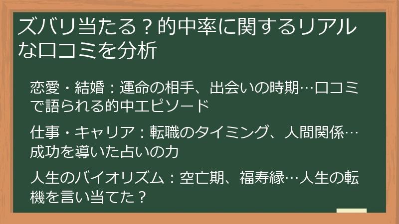 ズバリ当たる？的中率に関するリアルな口コミを分析