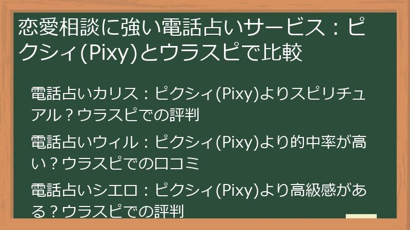 恋愛相談に強い電話占いサービス：ピクシィ(Pixy)とウラスピで比較