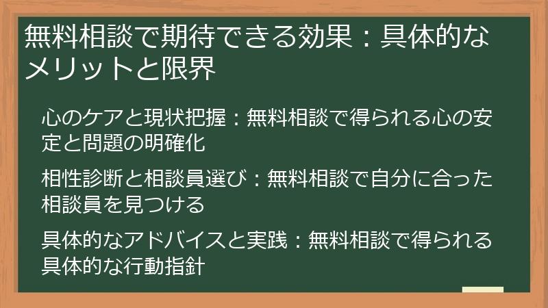無料相談で期待できる効果：具体的なメリットと限界