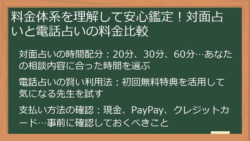 料金体系を理解して安心鑑定！対面占いと電話占いの料金比較