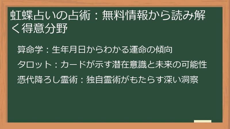 虹蝶占いの占術：無料情報から読み解く得意分野