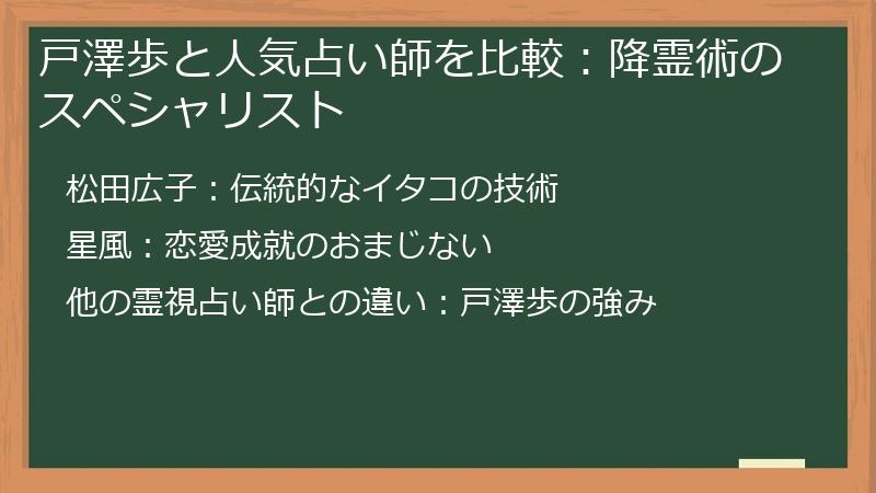 戸澤歩と人気占い師を比較：降霊術のスペシャリスト