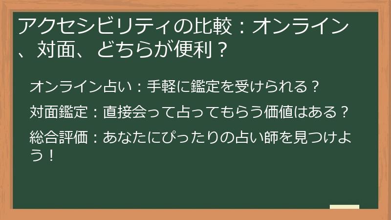 アクセシビリティの比較：オンライン、対面、どちらが便利？