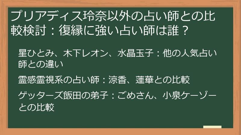 プリアディス玲奈以外の占い師との比較検討：復縁に強い占い師は誰？