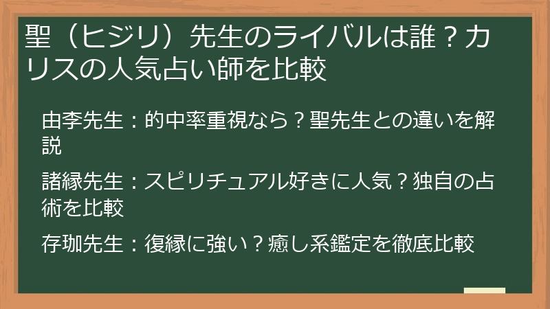 聖（ヒジリ）先生のライバルは誰？カリスの人気占い師を比較