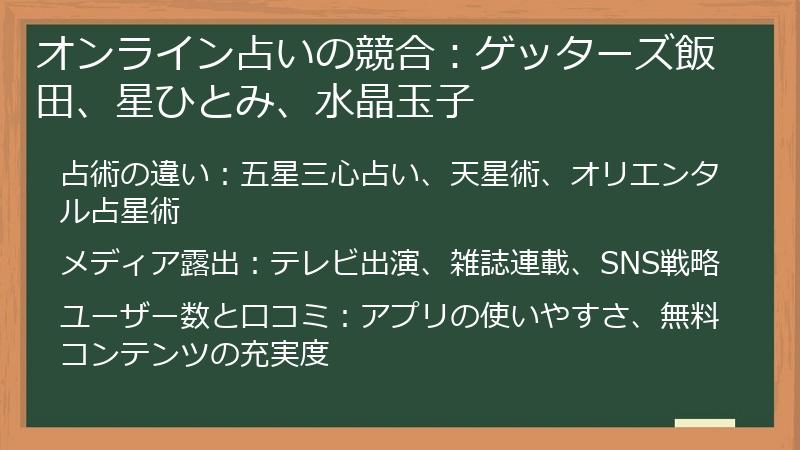オンライン占いの競合：ゲッターズ飯田、星ひとみ、水晶玉子
