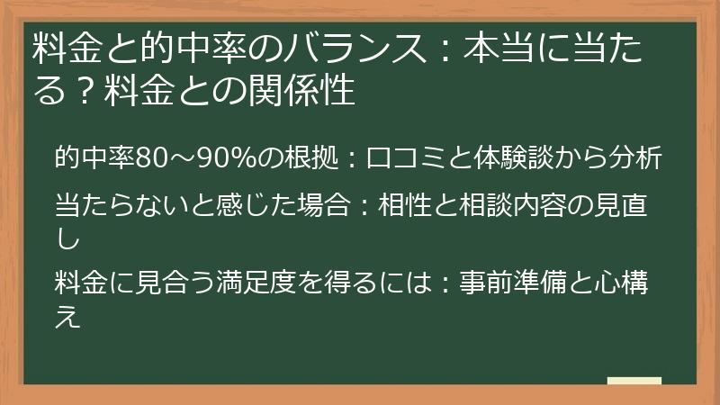 料金と的中率のバランス：本当に当たる？料金との関係性