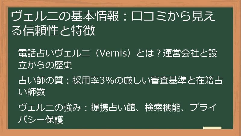 ヴェルニの基本情報：口コミから見える信頼性と特徴