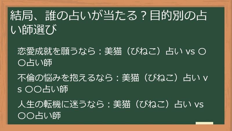 結局、誰の占いが当たる?目的別の占い師選び