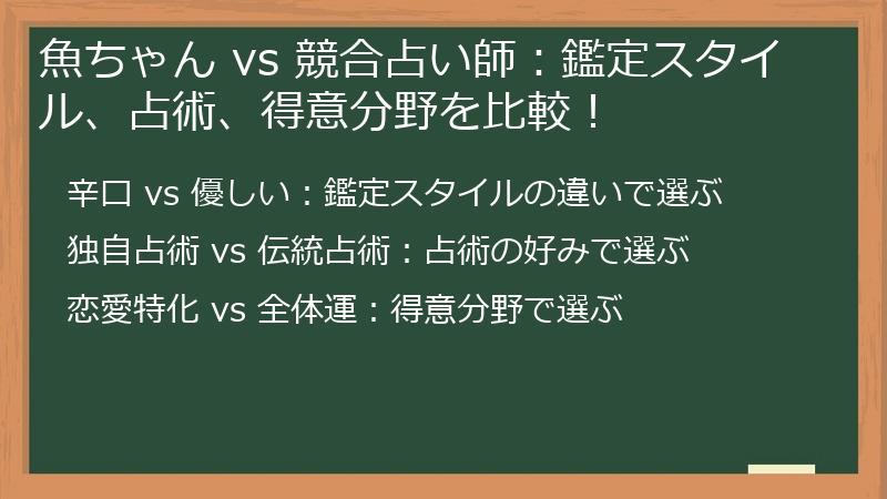 魚ちゃん vs 競合占い師：鑑定スタイル、占術、得意分野を比較！