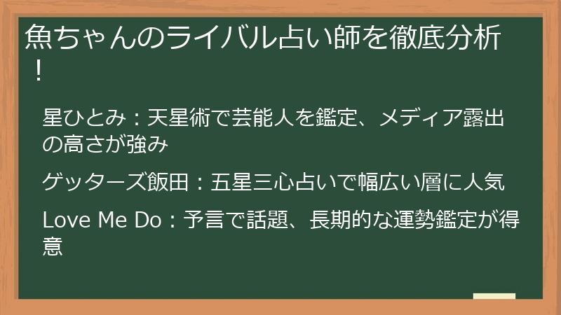 魚ちゃんのライバル占い師を徹底分析！