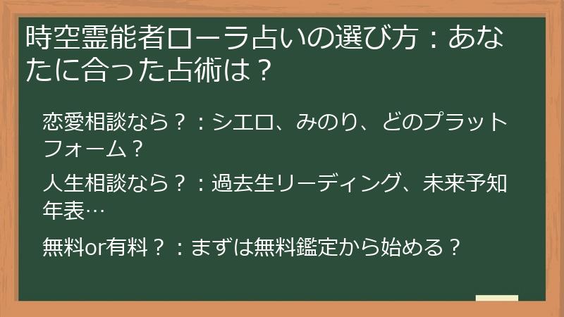 時空霊能者ローラ占いの選び方：あなたに合った占術は？