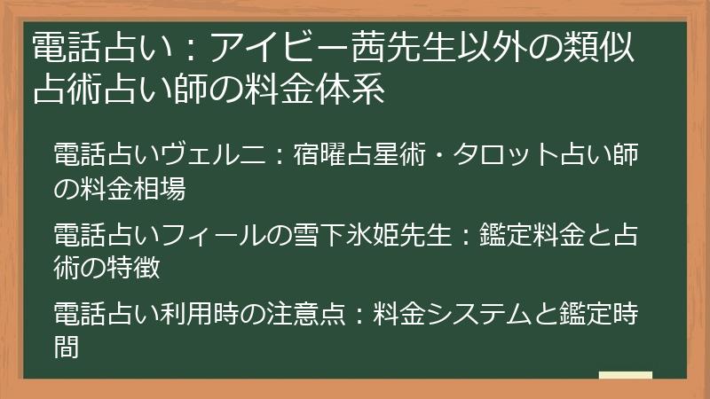 電話占い：アイビー茜先生以外の類似占術占い師の料金体系