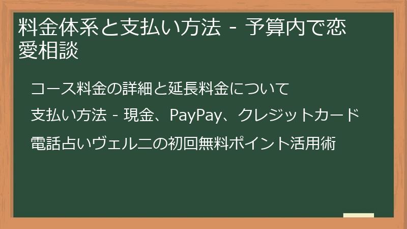 料金体系と支払い方法 - 予算内で恋愛相談