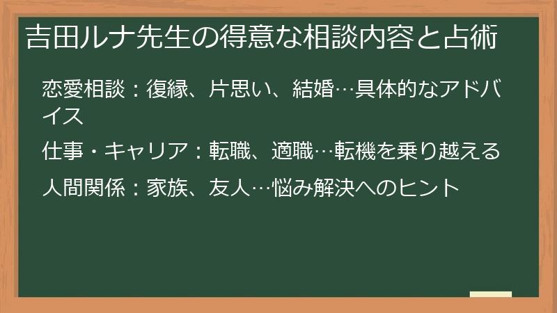 吉田ルナ先生の得意な相談内容と占術