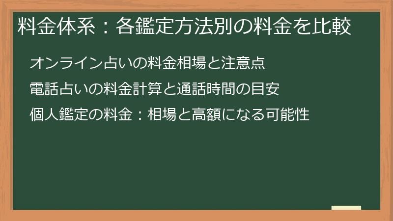 料金体系：各鑑定方法別の料金を比較