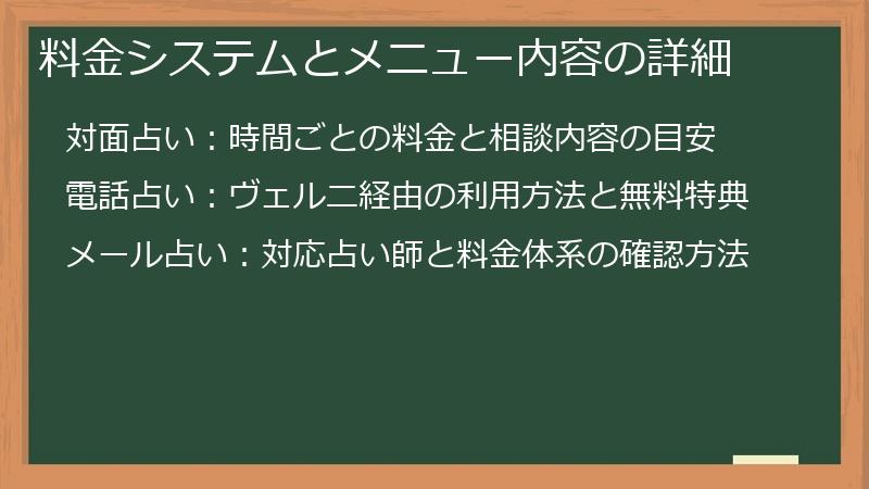 料金システムとメニュー内容の詳細