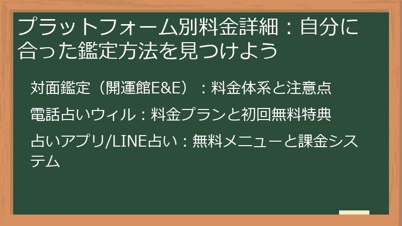 プラットフォーム別料金詳細：自分に合った鑑定方法を見つけよう