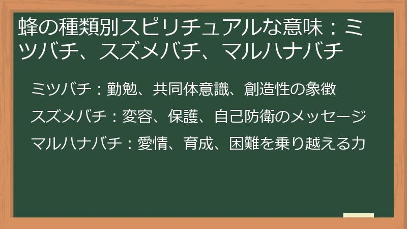 蜂の種類別スピリチュアルな意味：ミツバチ、スズメバチ、マルハナバチ