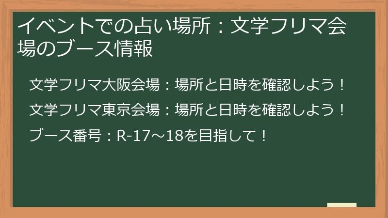 イベントでの占い場所：文学フリマ会場のブース情報