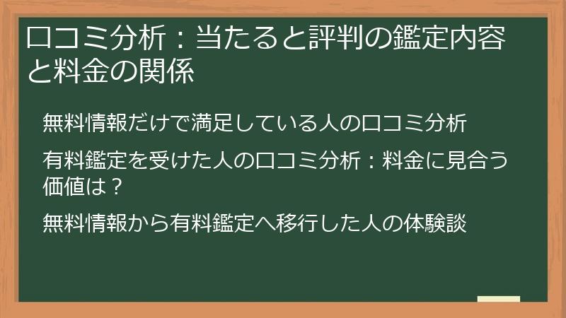 口コミ分析：当たると評判の鑑定内容と料金の関係