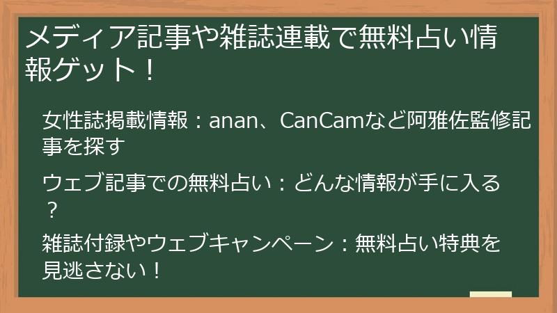 メディア記事や雑誌連載で無料占い情報ゲット！