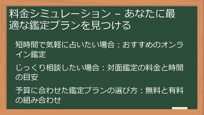 料金シミュレーション – あなたに最適な鑑定プランを見つける