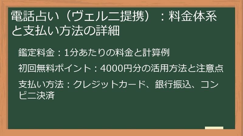 電話占い（ヴェルニ提携）：料金体系と支払い方法の詳細