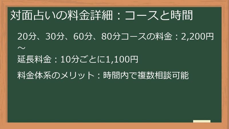 対面占いの料金詳細：コースと時間