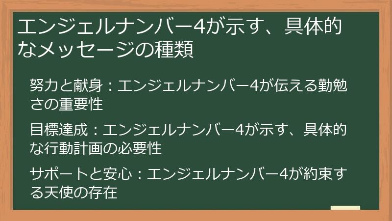 エンジェルナンバー4が示す、具体的なメッセージの種類